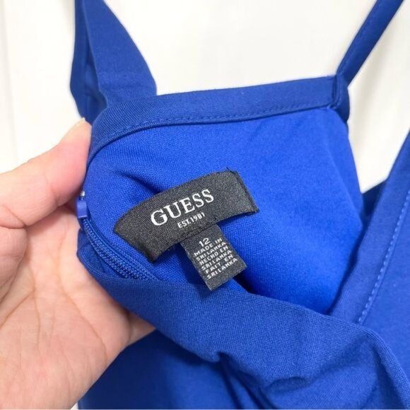 New GUESS Ponte Ruffle Sheath Dress in Royal Blue Size 12 - Picture 9 of 12